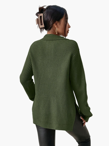 Women's knitted sweater with zipper and high collar – fashionable oversized sweater for autumn and winter