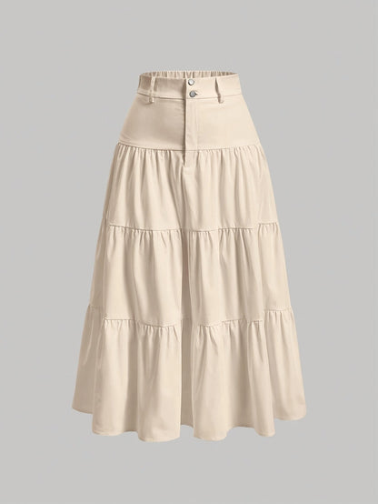Damen Eleganter Stufenrock mit Hoher Taille für Alltag und Büro