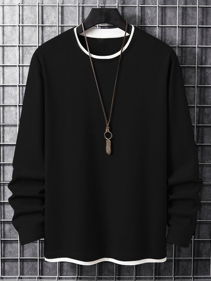 Herren Langarmshirt Waffelstrick Rundhals Weiß