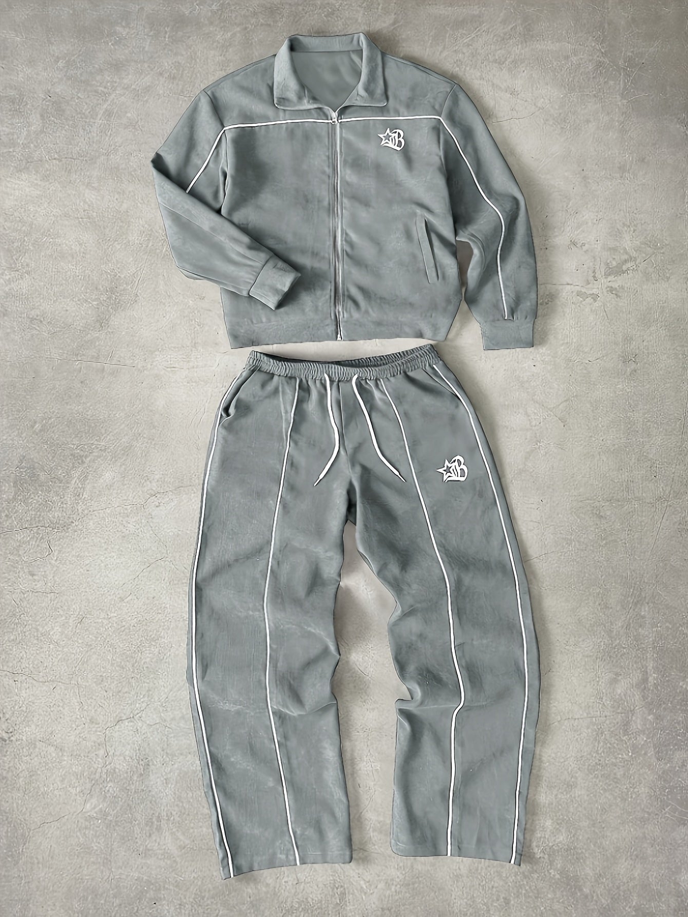 Unisex tracksuit with zip-up jacket and pants, contrast stripes