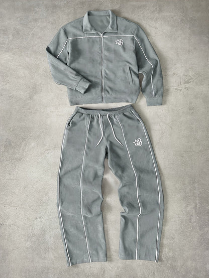 Unisex tracksuit with zip-up jacket and pants, contrast stripes