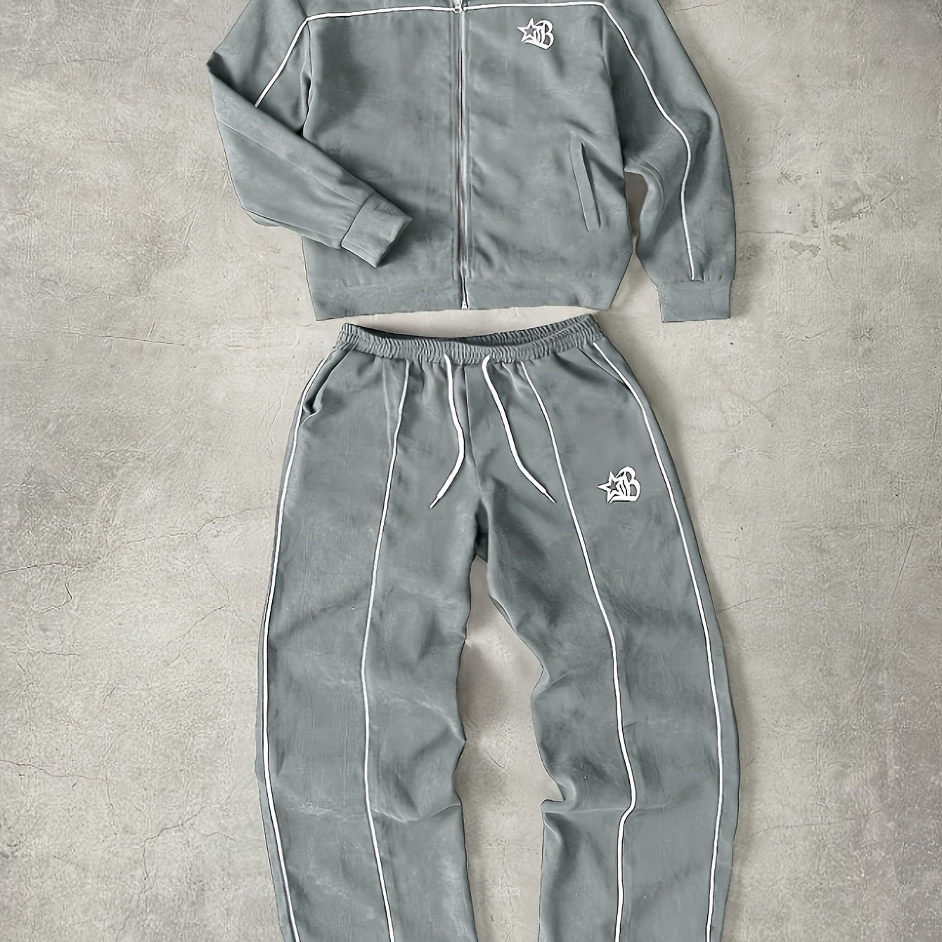 Unisex tracksuit with zip-up jacket and pants, contrast stripes