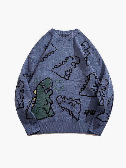 Men's sweater with cartoon dinosaur pattern, casual, oversized, ideal for autumn/winter