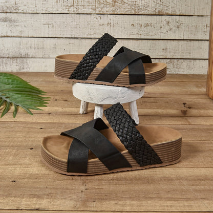 Damen Plateau-Sandalen mit geflochtenem Riemen – Boho Style für Freizeit und Sommer