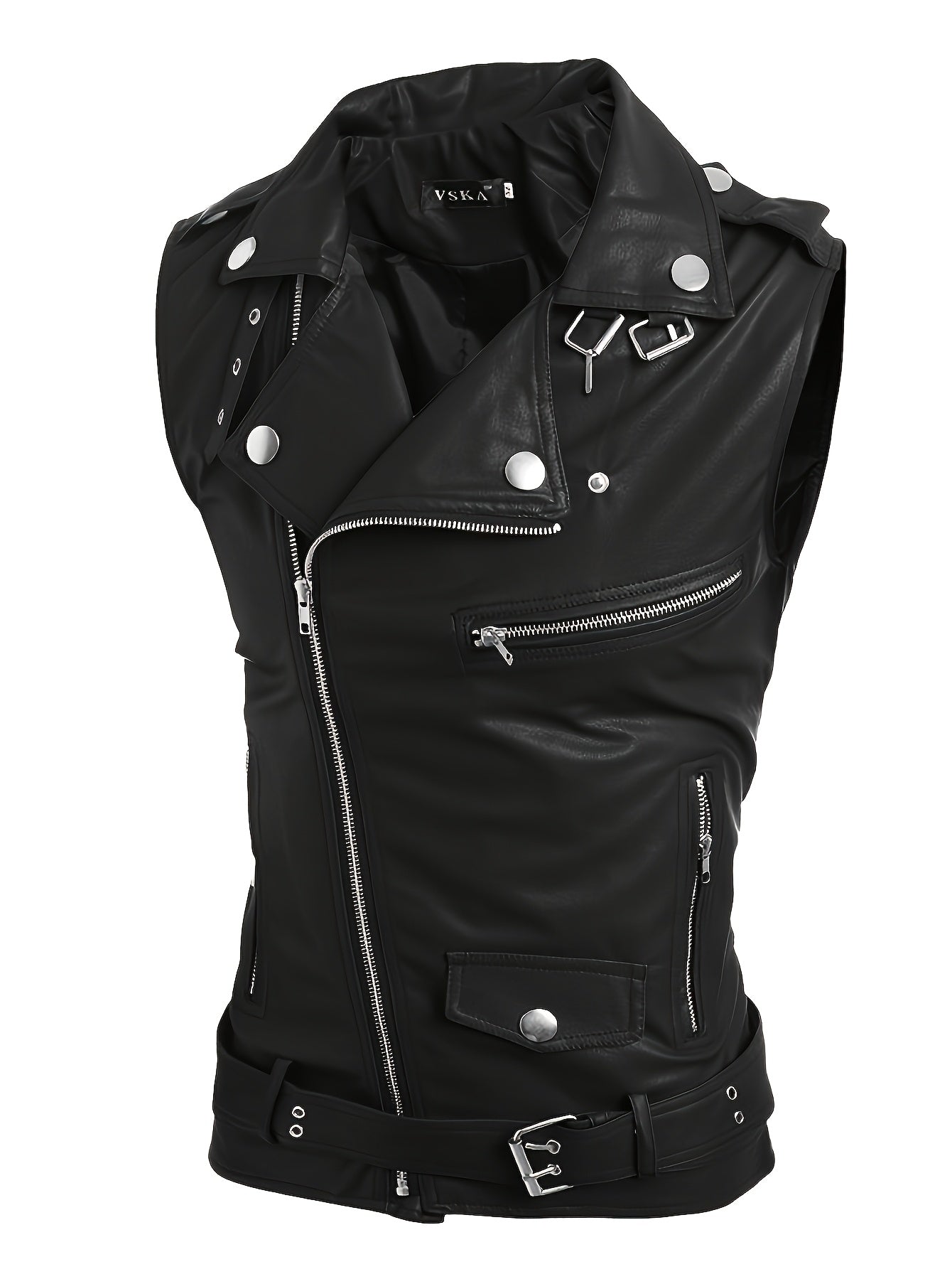 Sleeveless biker vest with zippers and studs