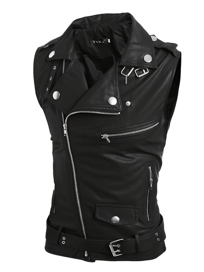 Sleeveless biker vest with zippers and studs