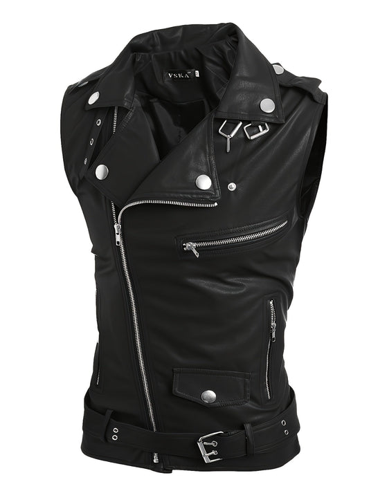 Sleeveless biker vest with zippers and studs