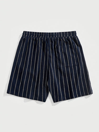 Men's Casual Shorts with Stripe Pattern and Drawstring – Perfect for Summer & Sports