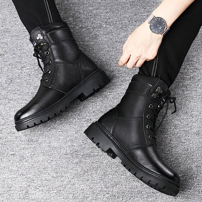 Men's winter boots, lace-up boots with a lug sole, black or brown, warm-lined