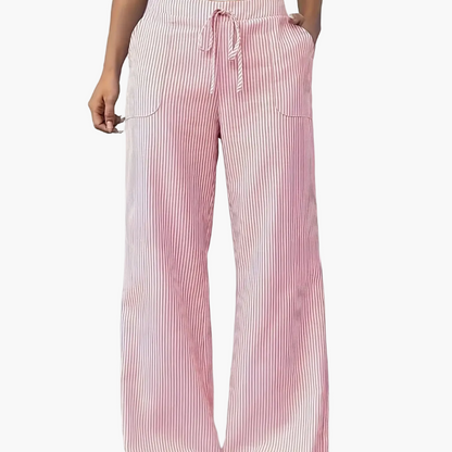 Women's Wide-Leg Casual Pants with Stripes and Drawstring – Relaxed Streetwear for Everyday and Weekend