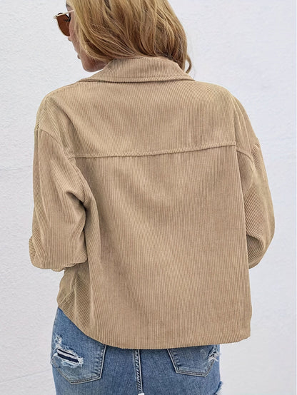 Damen Cordhemdjacke Beige mit Brusttaschen
