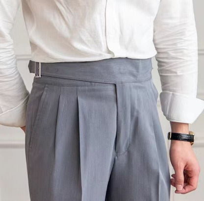 Men's High-Waist Pleated Trousers – Elegant Business and Casual Style with Adjustable Waistband