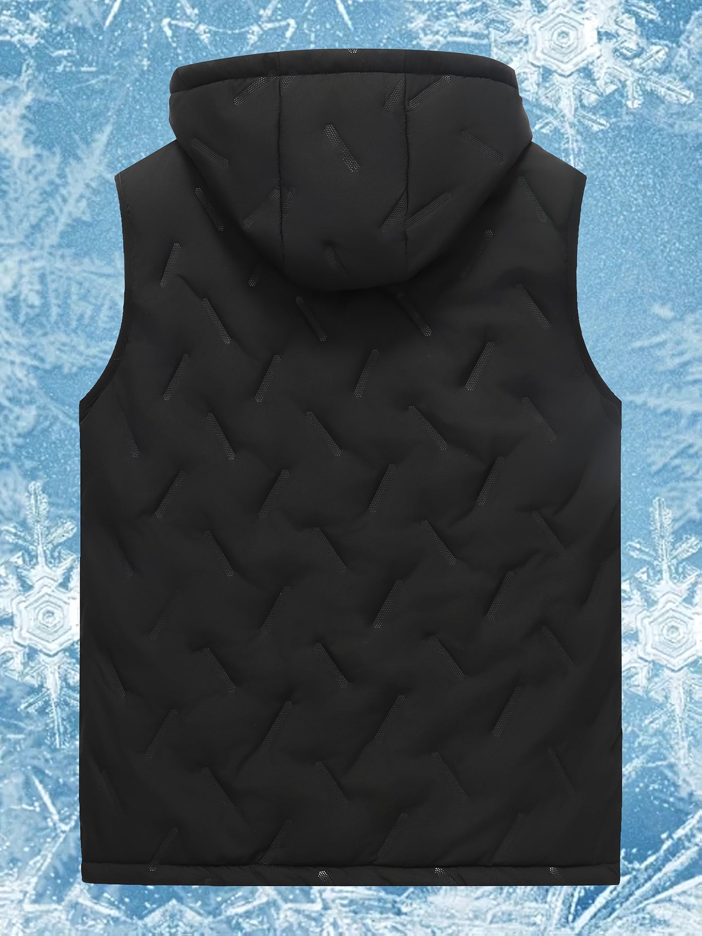 Padded men's vest in black with a hood and plush lining