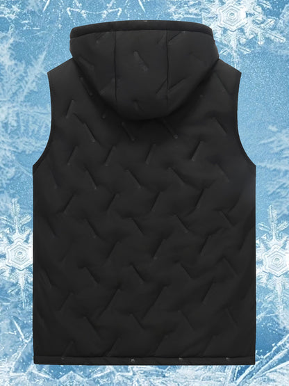 Padded men's vest in black with a hood and plush lining