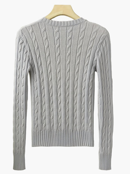 Women's knitted sweater with cable pattern and V-neck – fashionable casual sweater for everyday and office use