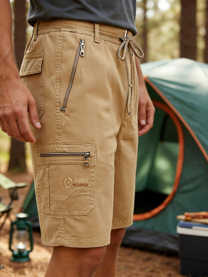 Men's Cargo Shorts with Zipper Pockets for Leisure and Outdoor Activities