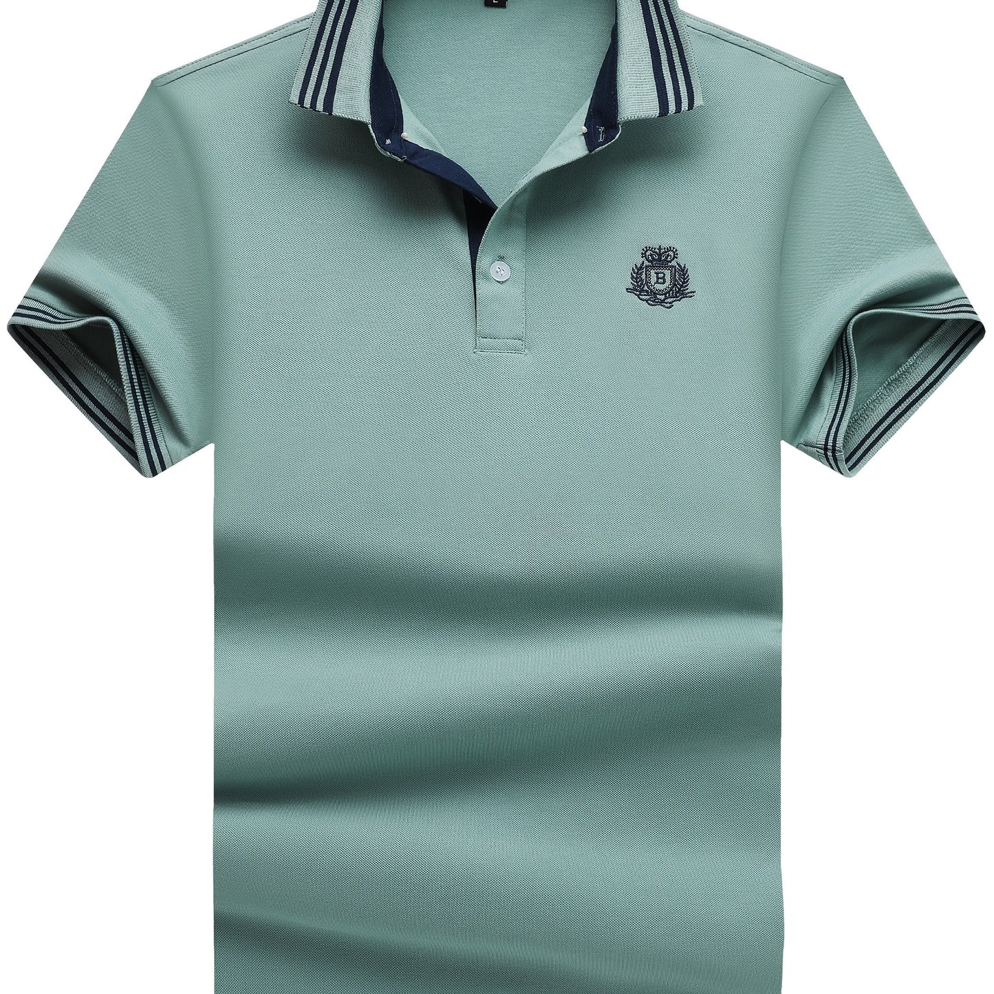 Men's Polo Shirt with Striped Collar and Embroidery – Sporty-Elegant Casual Style