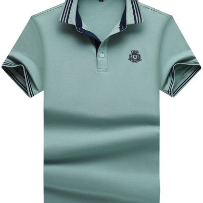 Men's Polo Shirt with Striped Collar and Embroidery – Sporty-Elegant Casual Style