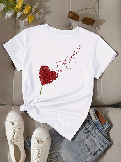 Women's T-Shirt with Heart Pattern – Trendy Casual Shirt for Summer and Everyday Wear