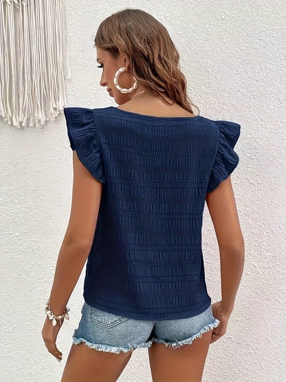 Women's Summer Ruffle Top in Casual Style with Square Neckline – Perfect for Leisure and Vacation