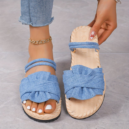 Women's summer sandals with bow and ankle strap – fashionable casual shoes for everyday wear & vacation