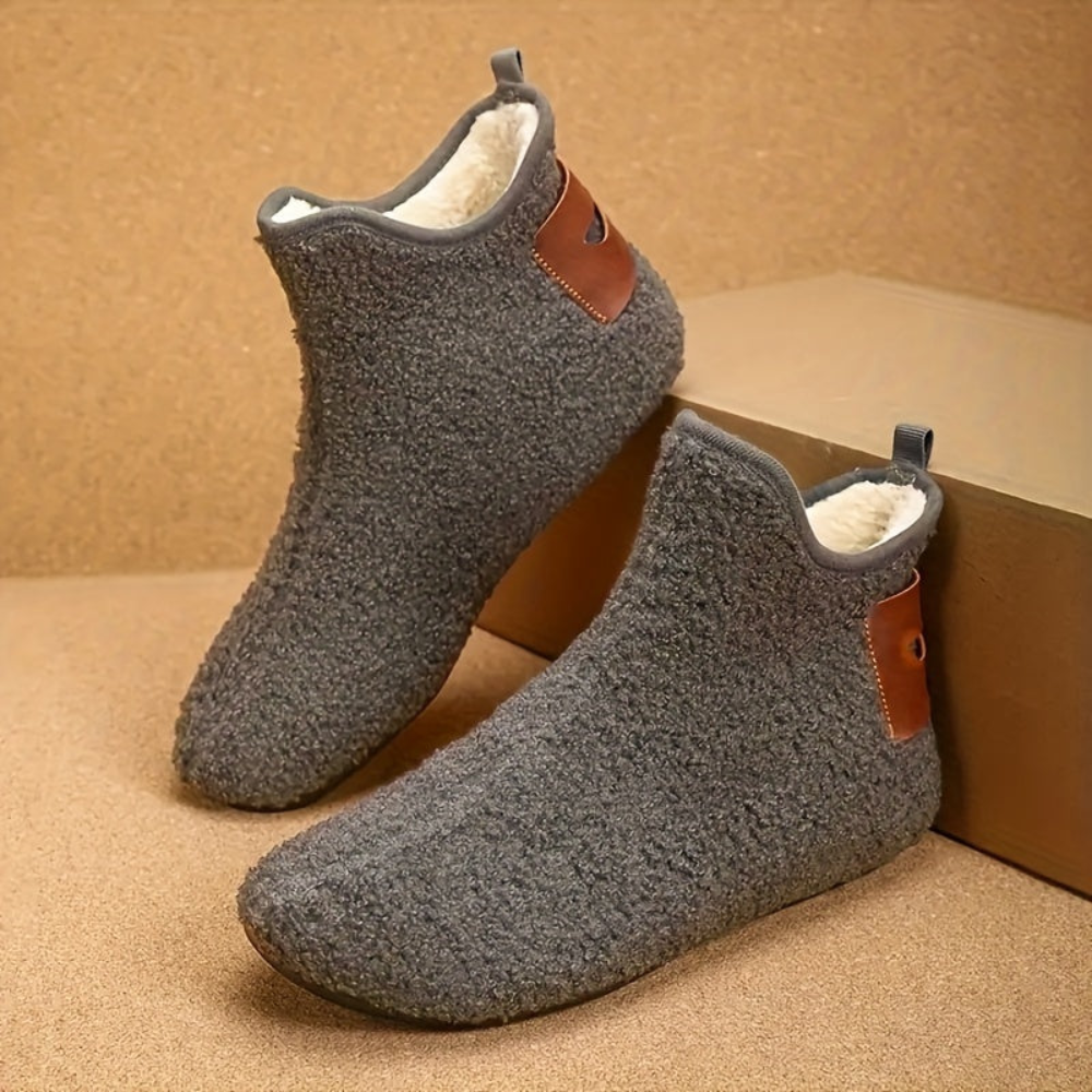 Unisex Teddy Fleece Slipper Ankle Boots, Soft, Warm Faux-Fur Look