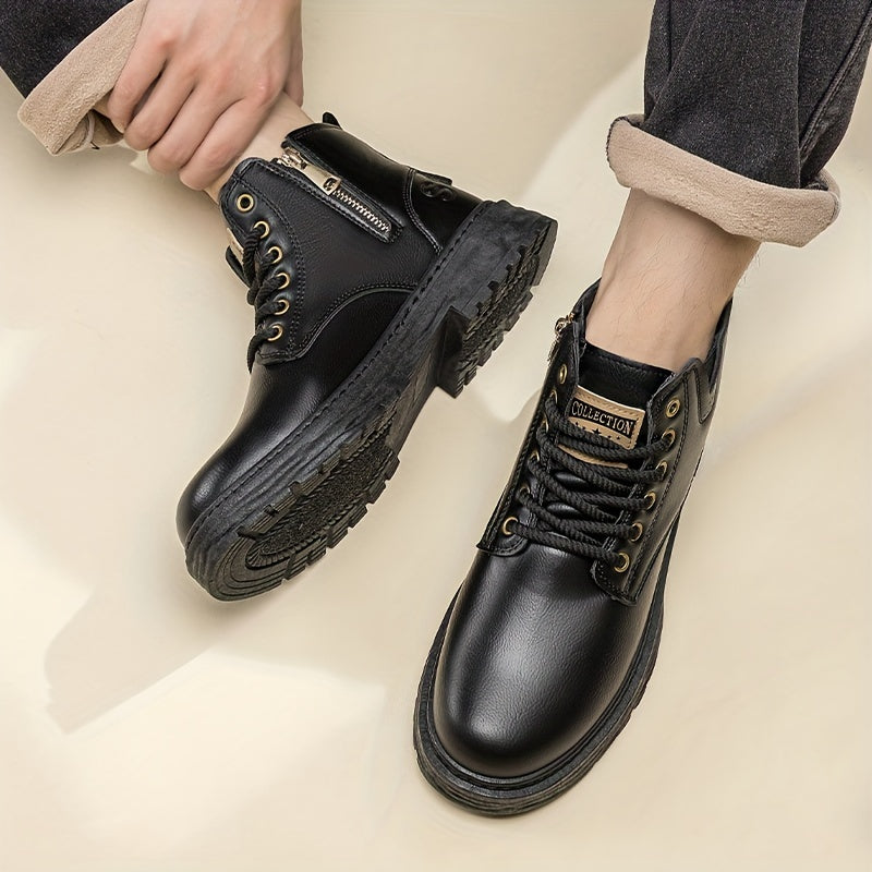 Men's worker boots with laces and a zipper, lined