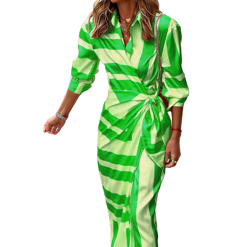 Trevor – Gestreiftes Kleid mit Schnürung im europäischen und amerikanischen Stil