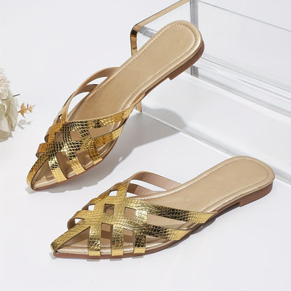 Women's Flat Mules with Braided Design and Pointed Shape – Elegant Slip-On Shoes for Everyday and Going Out