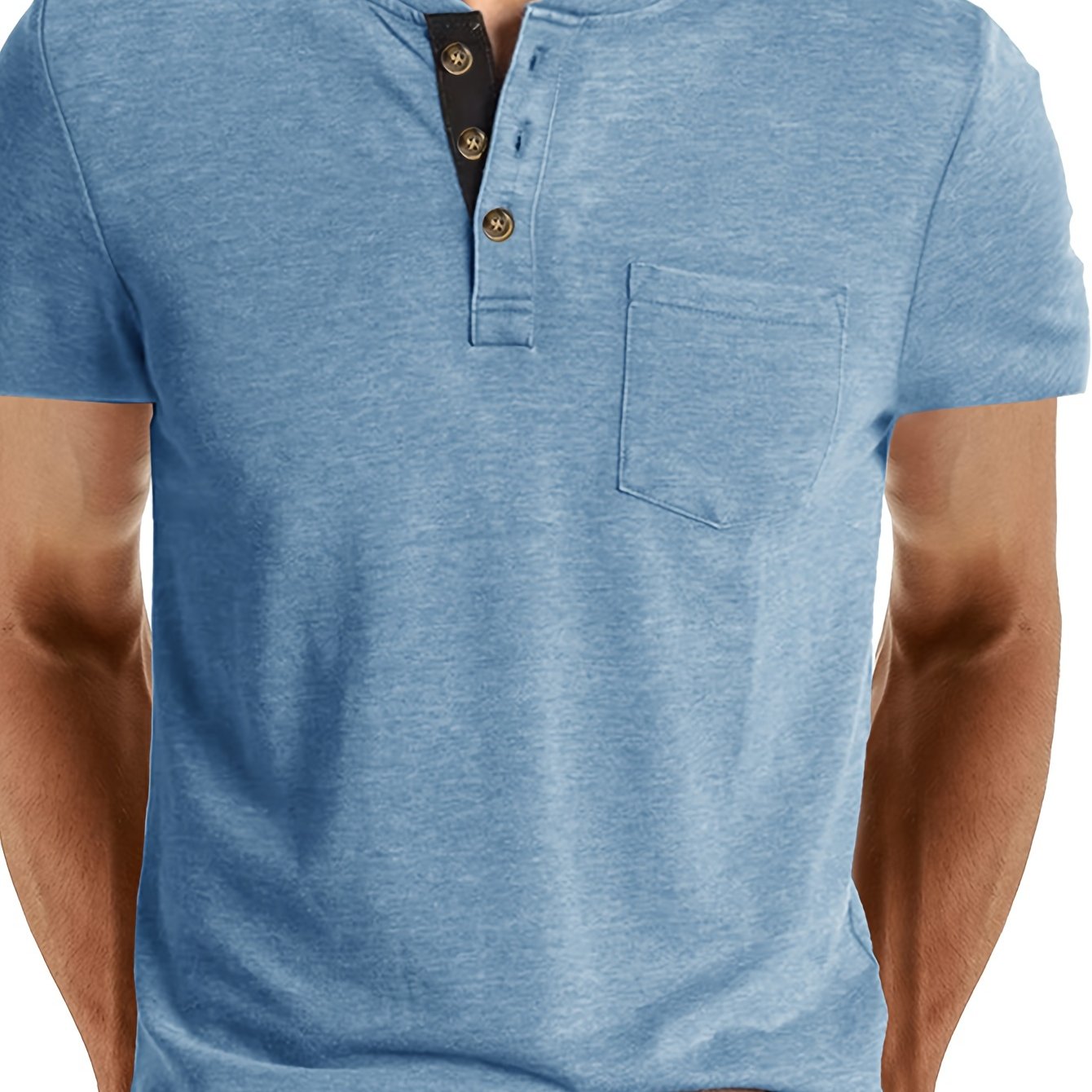 Herren Henley T-Shirt Kurzarm Casual Freizeitshirt mit Knopfleiste und Brusttasche