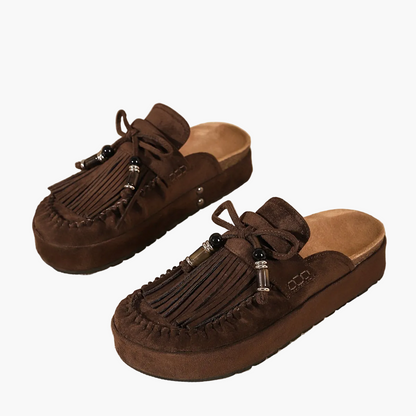 Women's Vintage Moccasin Sandals with Fringe and Beads for Summer