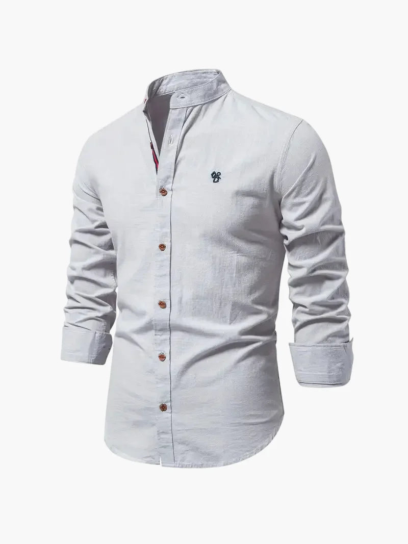 Men's Standing Collar Long-Sleeve Shirt – Contemporary Work and Leisure Shirt, Slim Fit, Refined