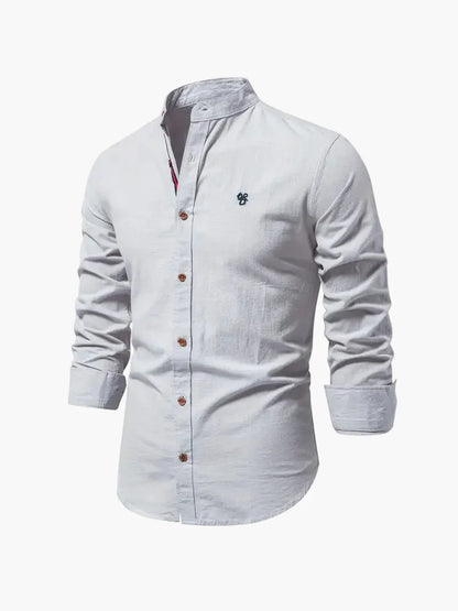 Men's Standing Collar Long-Sleeve Shirt – Contemporary Work and Leisure Shirt, Slim Fit, Refined