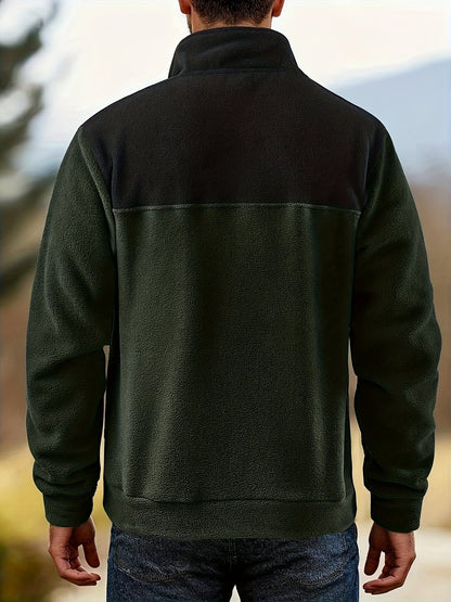 Herren Fleece-Pullover Stehkragen Knopfleiste Patchwork Outdoor