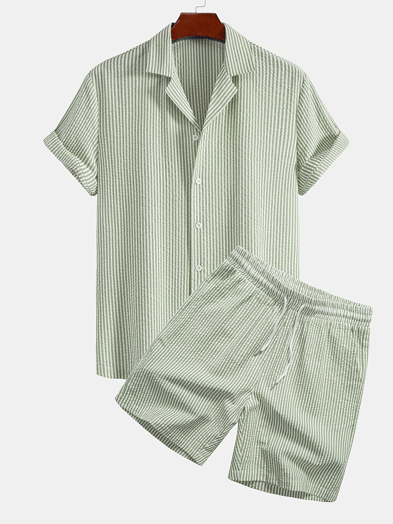 Herren Kurzarm Strand Outfit Set – Modernes Streifenmuster, Freizeit & Urlaub