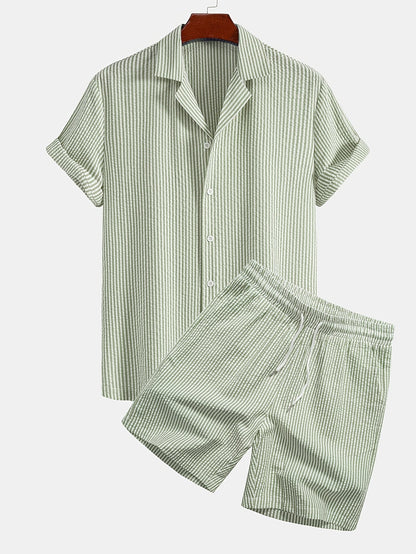Herren Kurzarm Strand Outfit Set – Modernes Streifenmuster, Freizeit & Urlaub