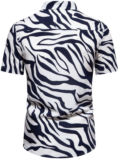 Herren Kurzarm Resort Hemd mit Zebra Muster – Modisches Statement für Freizeit und Urlaub