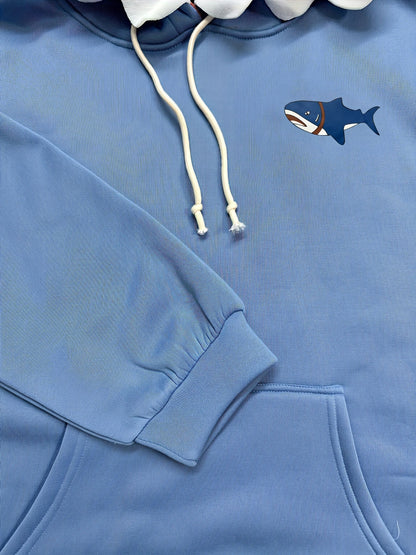 Light blue shark hoodie with hood and kangaroo pocket