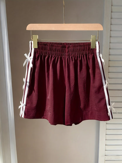 Women's casual shorts with bows and stripes for summer – regular fit, vacation style