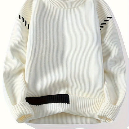 Unisex knitted sweater, crew neck, long sleeves, with contrasting details