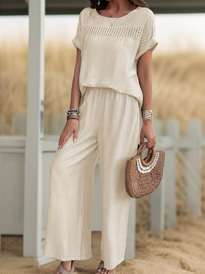 Women's Summer Two-Piece Set – Loose Casual Outfit with Crochet Detail, Perfect for Beach & Everyday Wear