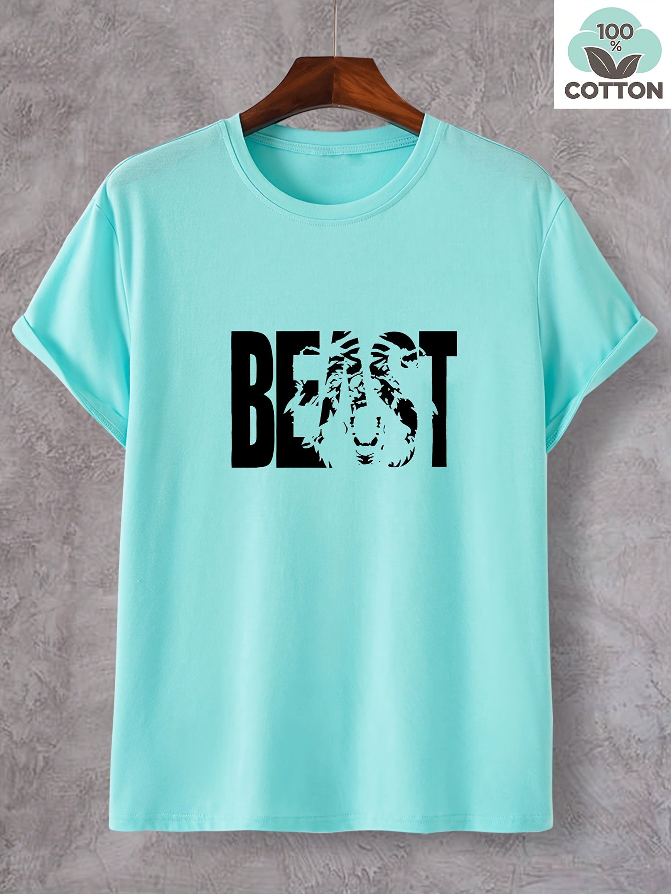 Men's T-Shirt with BEAST Print – Urban Streetwear Oversize, Short Sleeve
