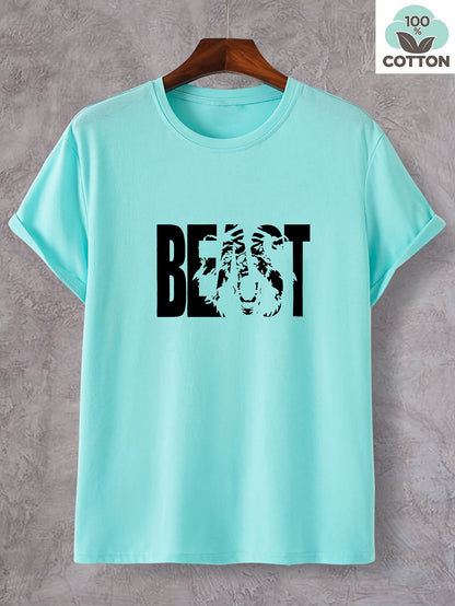 Men's T-Shirt with BEAST Print – Urban Streetwear Oversize, Short Sleeve