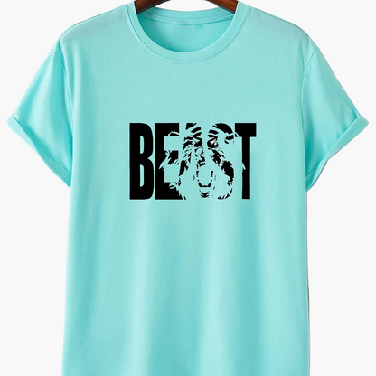 Men's T-Shirt with BEAST Print – Urban Streetwear Oversize, Short Sleeve