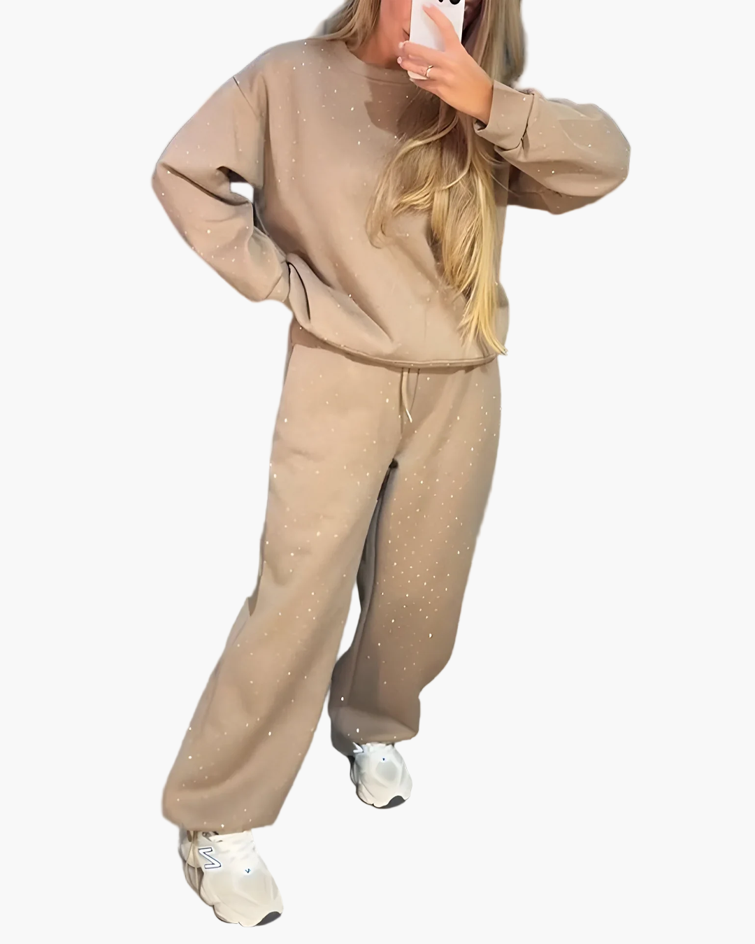 Women's Casual Two-Piece Set with Rhinestones – Comfortable Oversize Outfit for Everyday and City