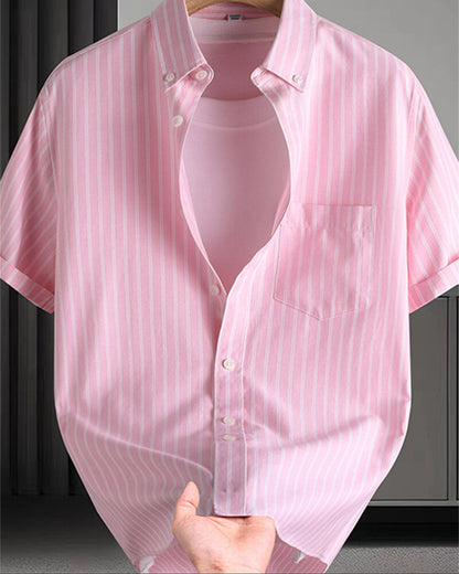 Men's Short-Sleeve Shirt with Stripe Pattern – Modern Business and Casual Shirt, Regular Fit, Stylish for Everyday and Office Wear