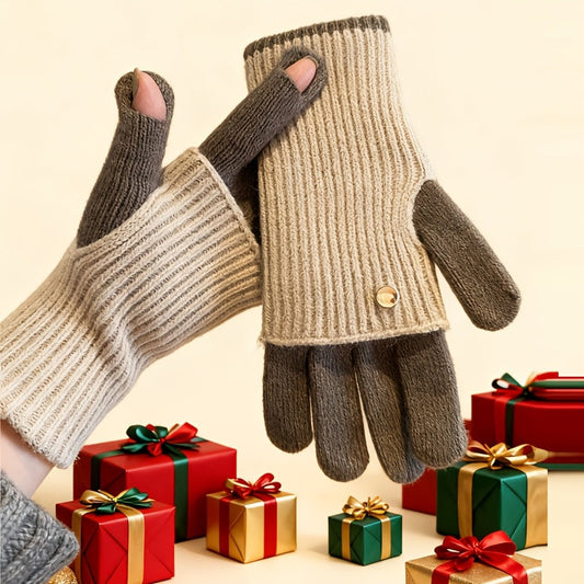 Two-tone knitted gloves with detachable mittens