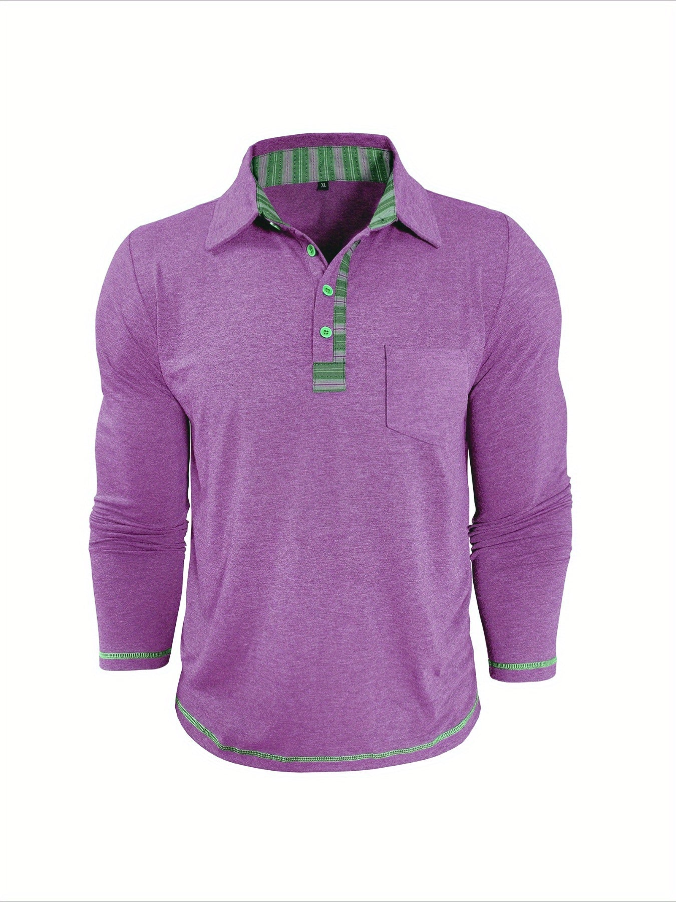 Men's long-sleeved polo shirt with chest pocket and patterned details