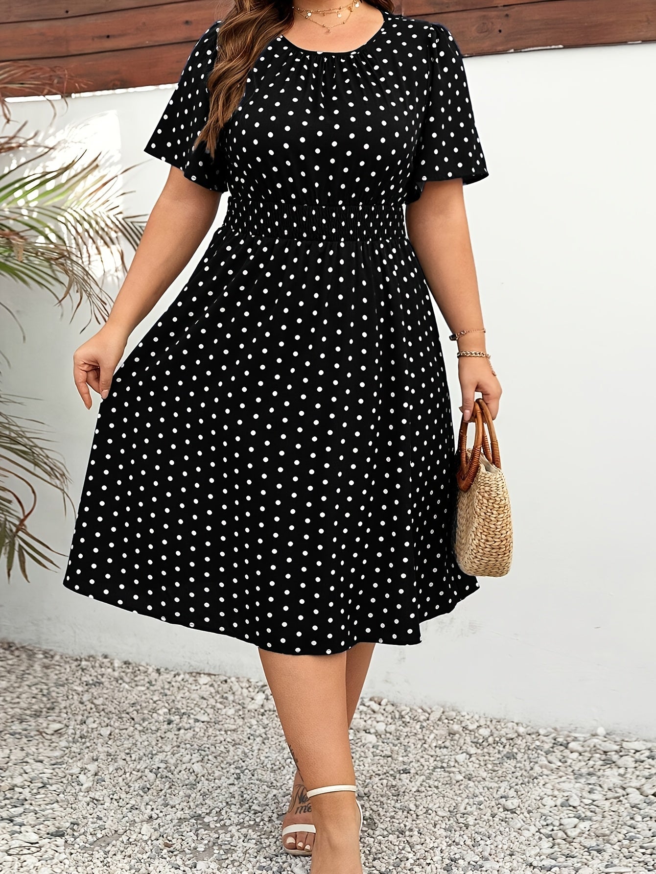 Women's Polka Dot Midi Dress – Elegant Summer Look for Everyday & Leisure