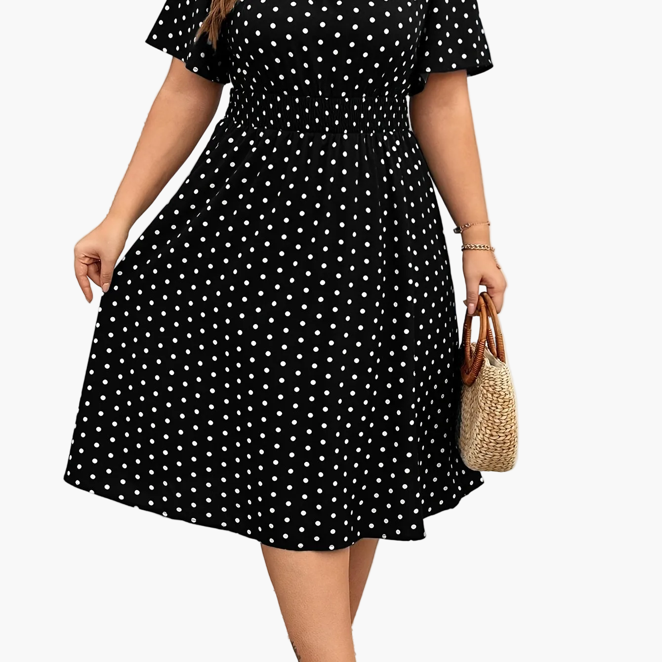Women's Polka Dot Midi Dress – Elegant Summer Look for Everyday & Leisure